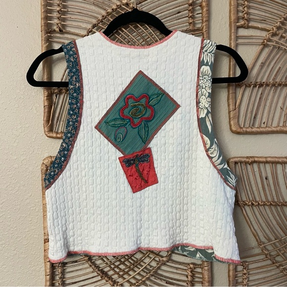 FAITH Celia Forrester Whimsy Vest Y2K‎ Patchwork Beaded Dragonfly Artsy Sz S B12 - Picture 2 of 11